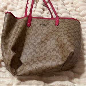 Coach Signature Tote in Brown with Pink Trim